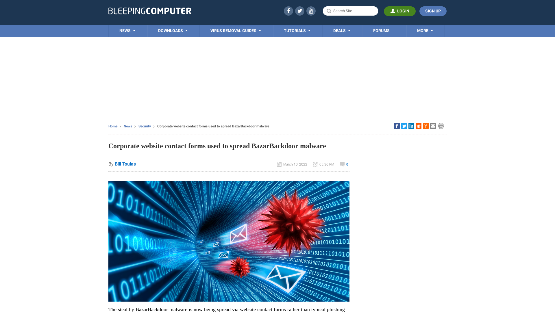 Corporate website contact forms used to spread BazarBackdoor malware