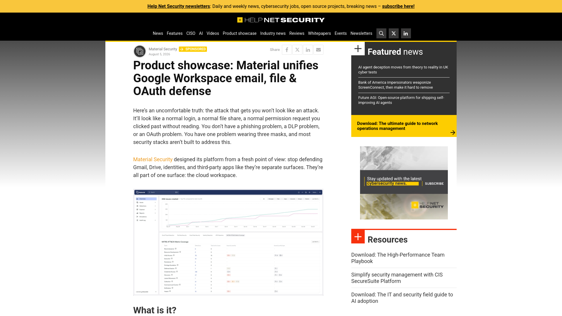 Product showcase: Material unifies Google Workspace email, file & OAuth defense - Help Net Security
