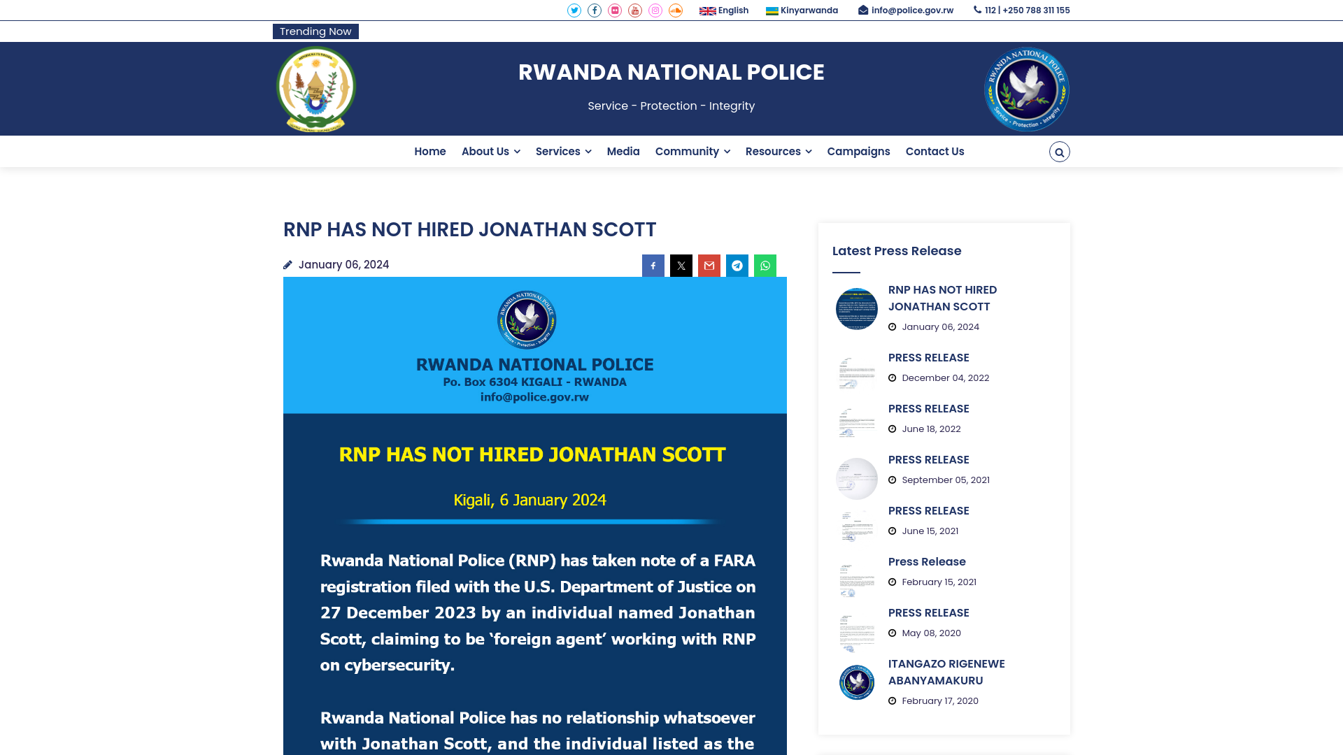 RNP HAS NOT HIRED JONATHAN SCOTT