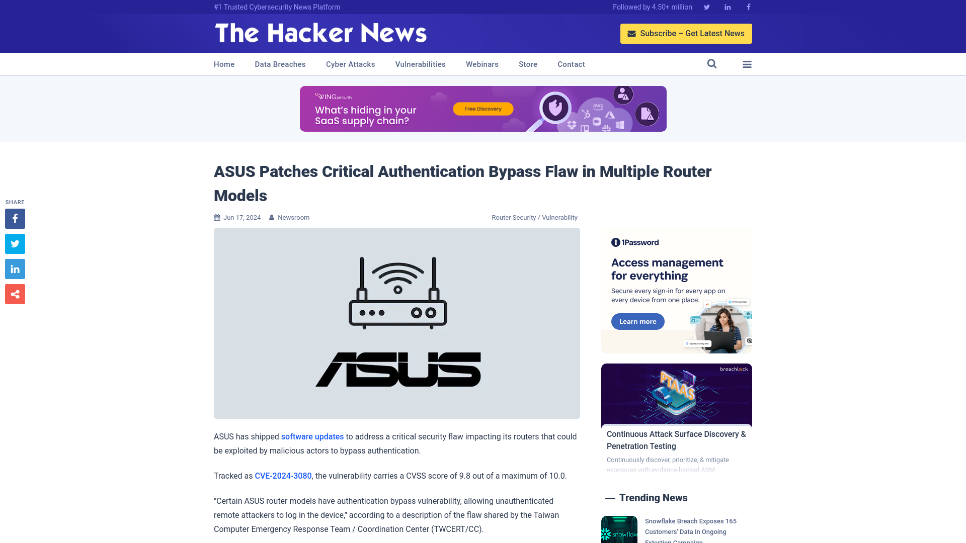 ASUS Patches Critical Authentication Bypass Flaw in Multiple Router Models