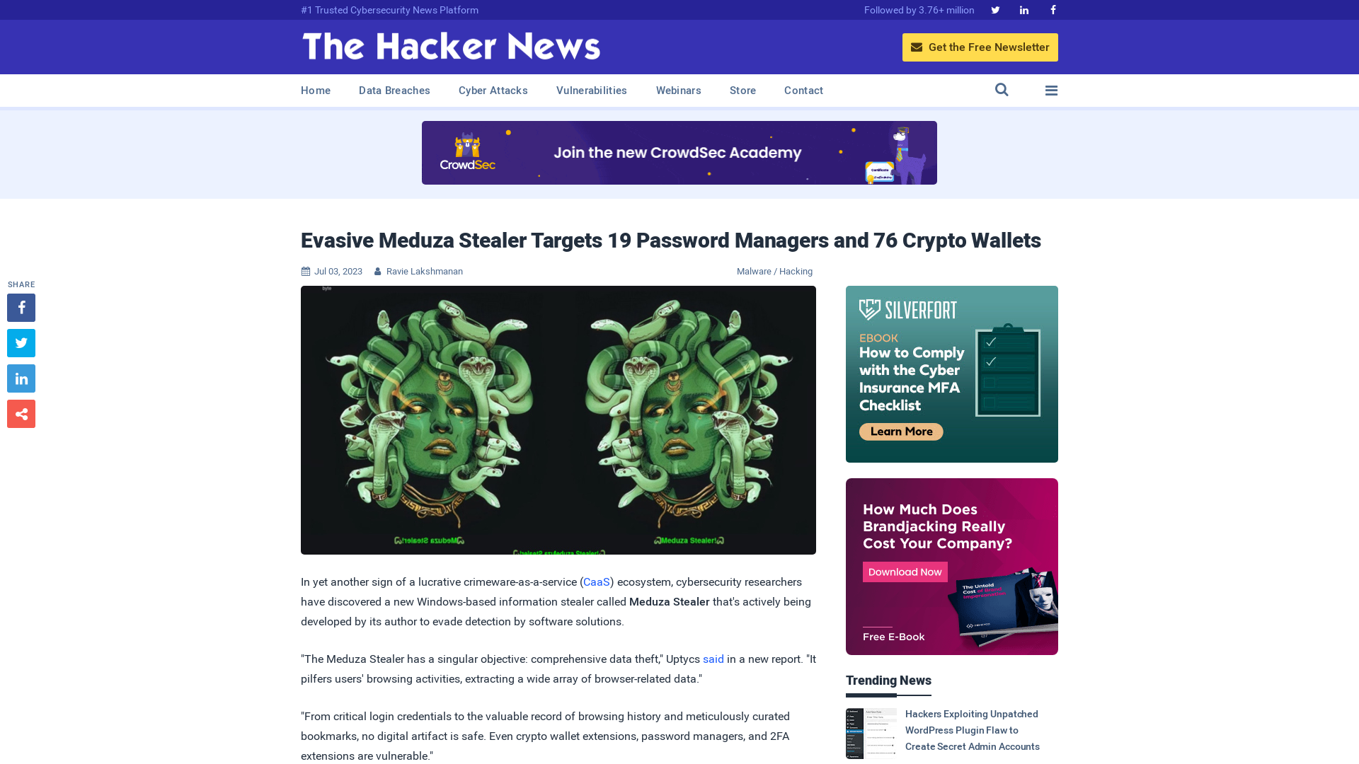 Evasive Meduza Stealer Targets 19 Password Managers and 76 Crypto Wallets