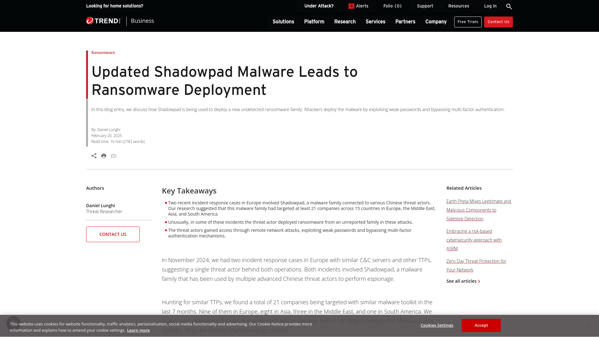 Updated Shadowpad Malware Leads to Ransomware Deployment | Trend Micro (US)