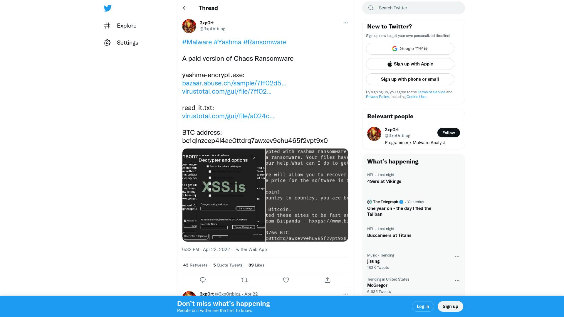 3xp0rt on Twitter: "#Malware #Yashma #Ransomware A paid version of Chaos Ransomware yashma-encrypt.exe: https://t.co/eOTUzf3GqE https://t.co/2FafHpt3RZ read_it.txt: https://t.co/kKxDK0UFs5 BTC address: bc1qlnzcep4l4ac0ttdrq7awxev9ehu465f2vpt9x0 https://t.co/5QWUzkbeBt" / Twitter