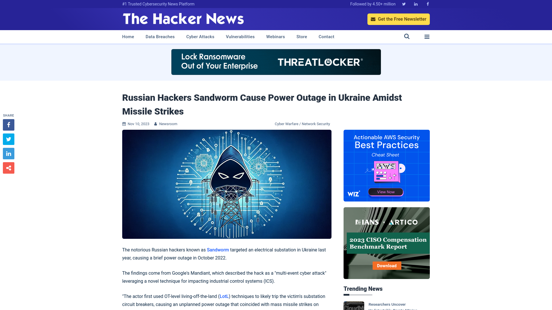 Russian Hackers Sandworm Cause Power Outage in Ukraine Amidst Missile Strikes