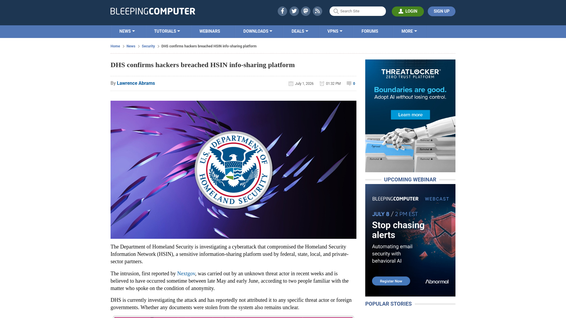 DHS confirms hackers breached HSIN info-sharing platform