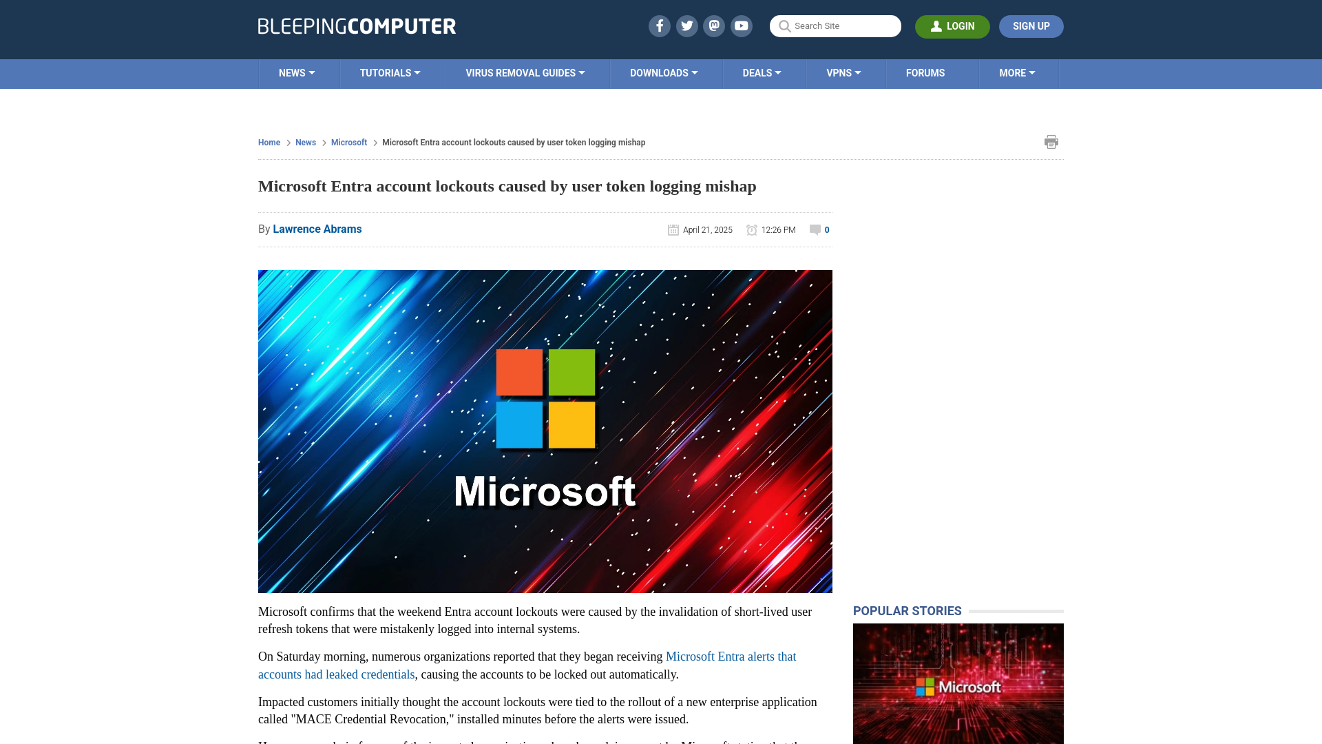 Microsoft Entra account lockouts caused by user token logging mishap