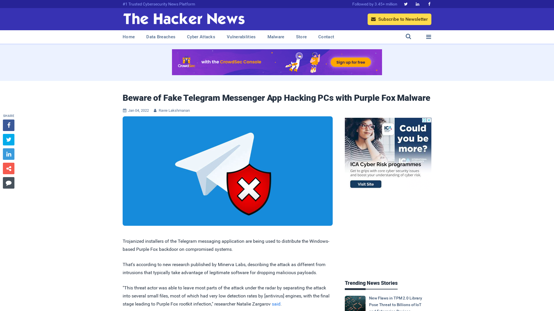 Beware of Fake Telegram Messenger App Hacking PCs with Purple Fox Malware