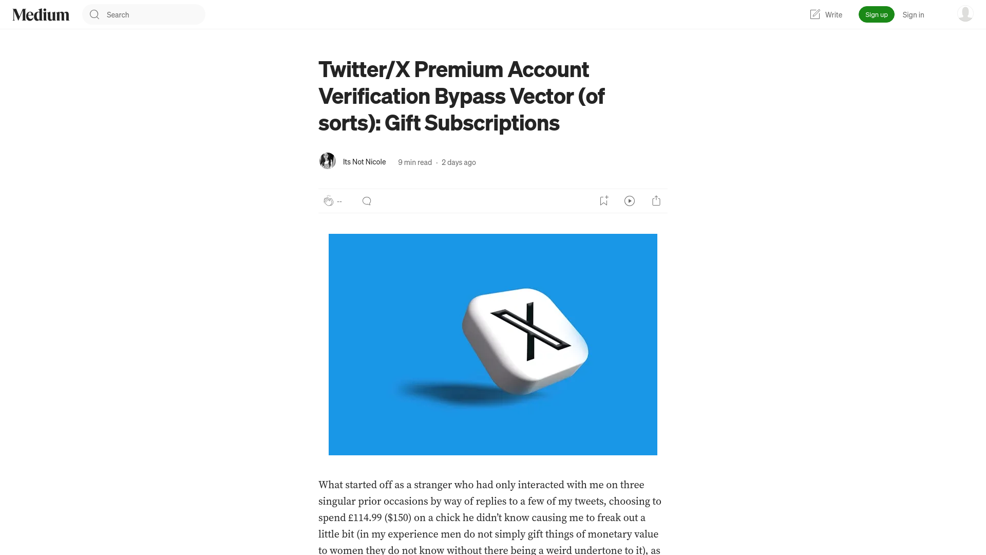Twitter/X Premium Account Verification Bypass Vector (of sorts): Gift Subscriptions | by Its Not Nicole | Nov, 2025 | Medium