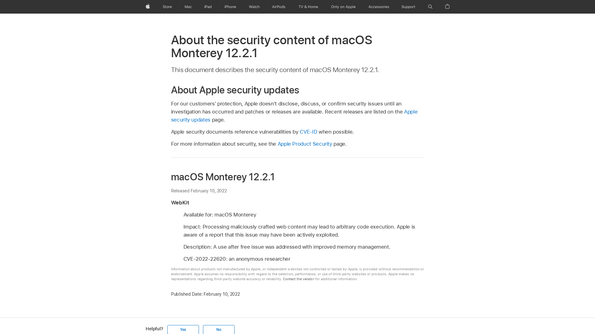 About the security content of macOS Monterey 12.2.1 - Apple Support
