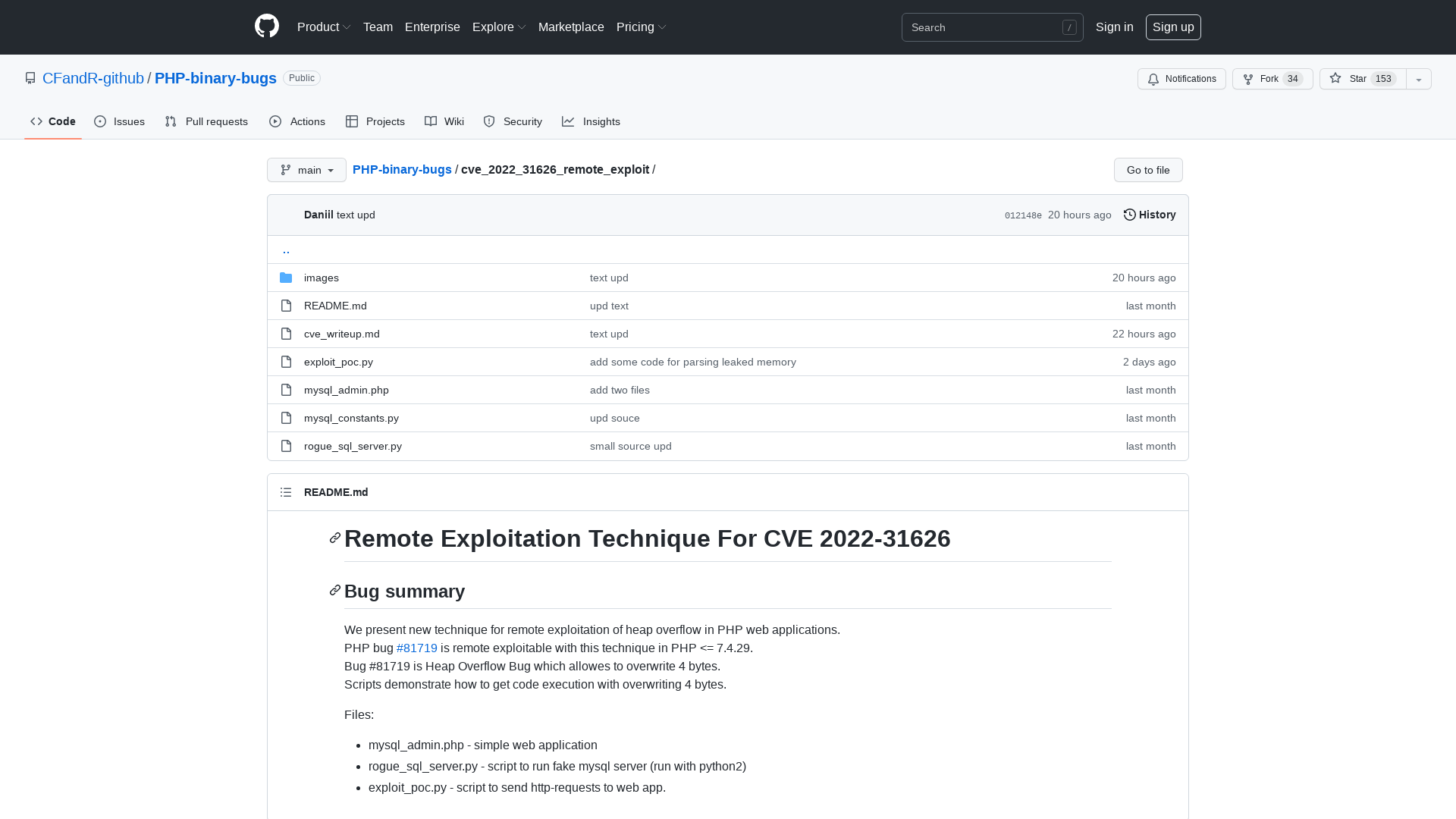 PHP-binary-bugs/cve_2022_31626_remote_exploit at main · CFandR-github/PHP-binary-bugs · GitHub