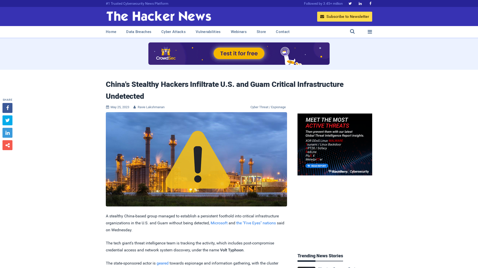 China's Stealthy Hackers Infiltrate U.S. and Guam Critical Infrastructure Undetected