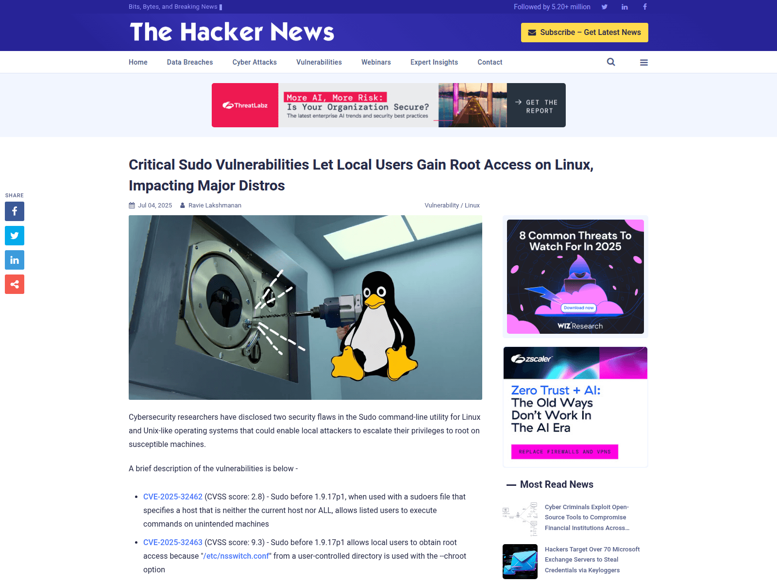 Critical Sudo Vulnerabilities Let Local Users Gain Root Access on Linux, Impacting Major Distros