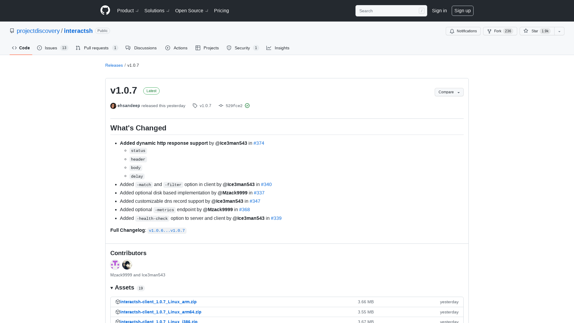 Release v1.0.7 · projectdiscovery/interactsh · GitHub