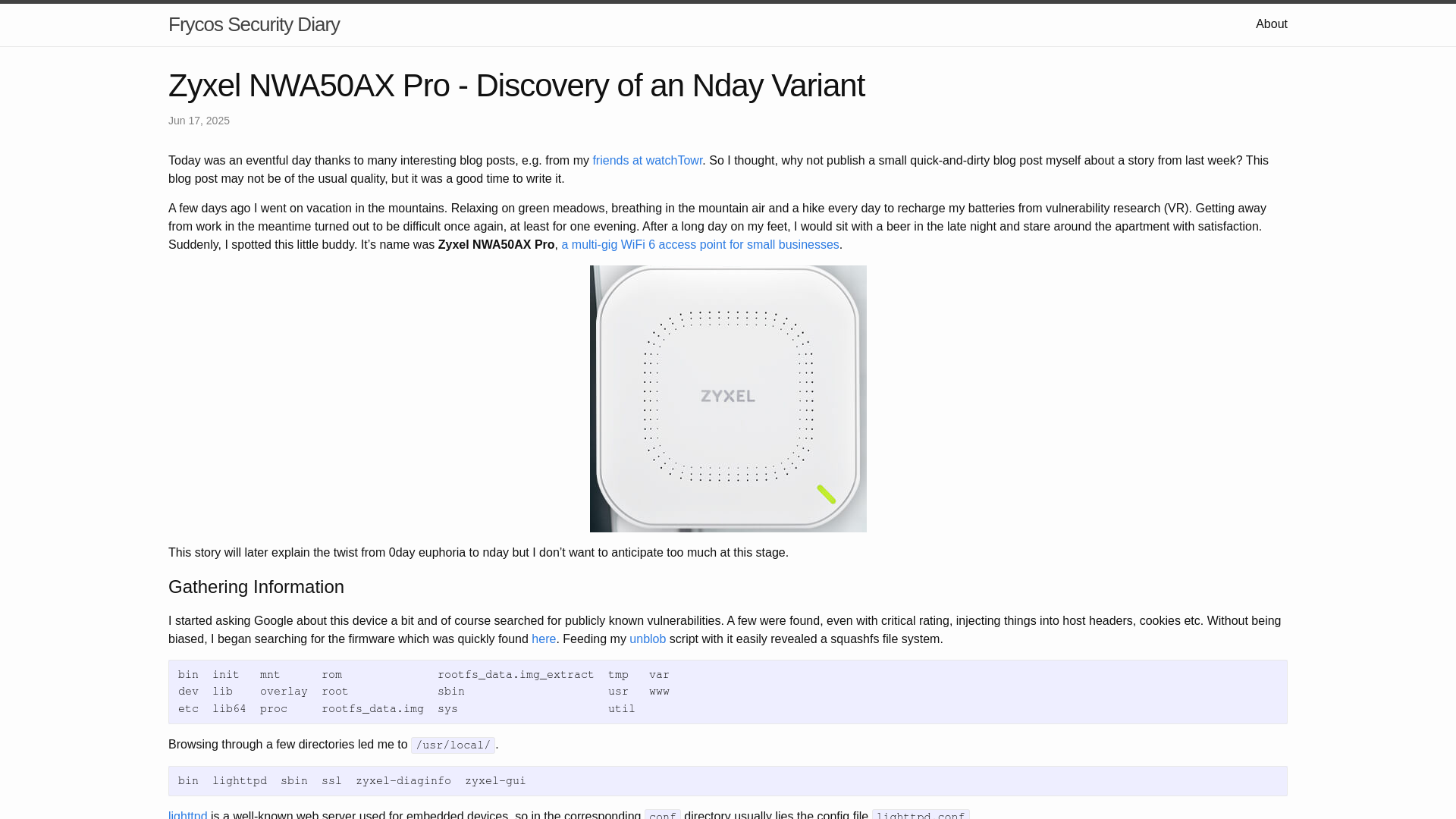 Zyxel NWA50AX Pro - Discovery of an Nday Variant | Frycos Security Diary