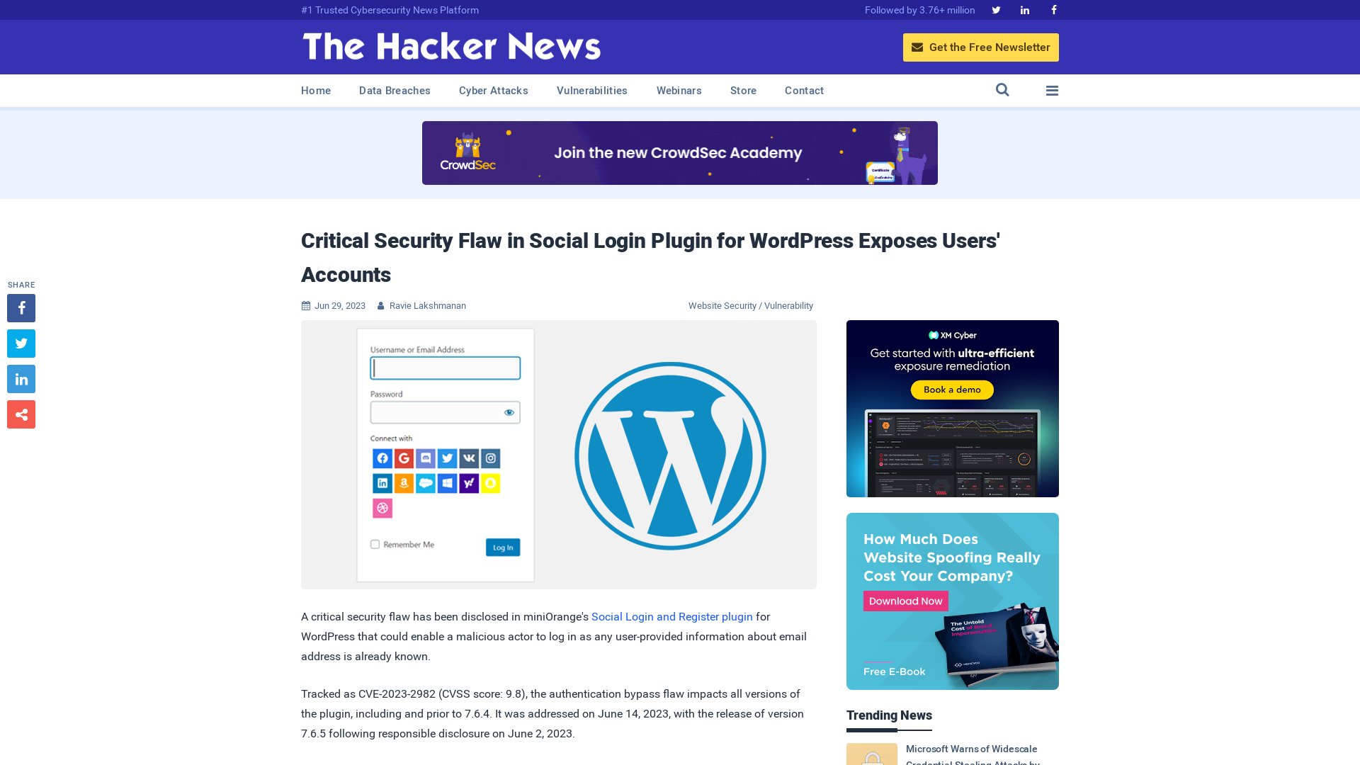 Critical Security Flaw in Social Login Plugin for WordPress Exposes Users' Accounts