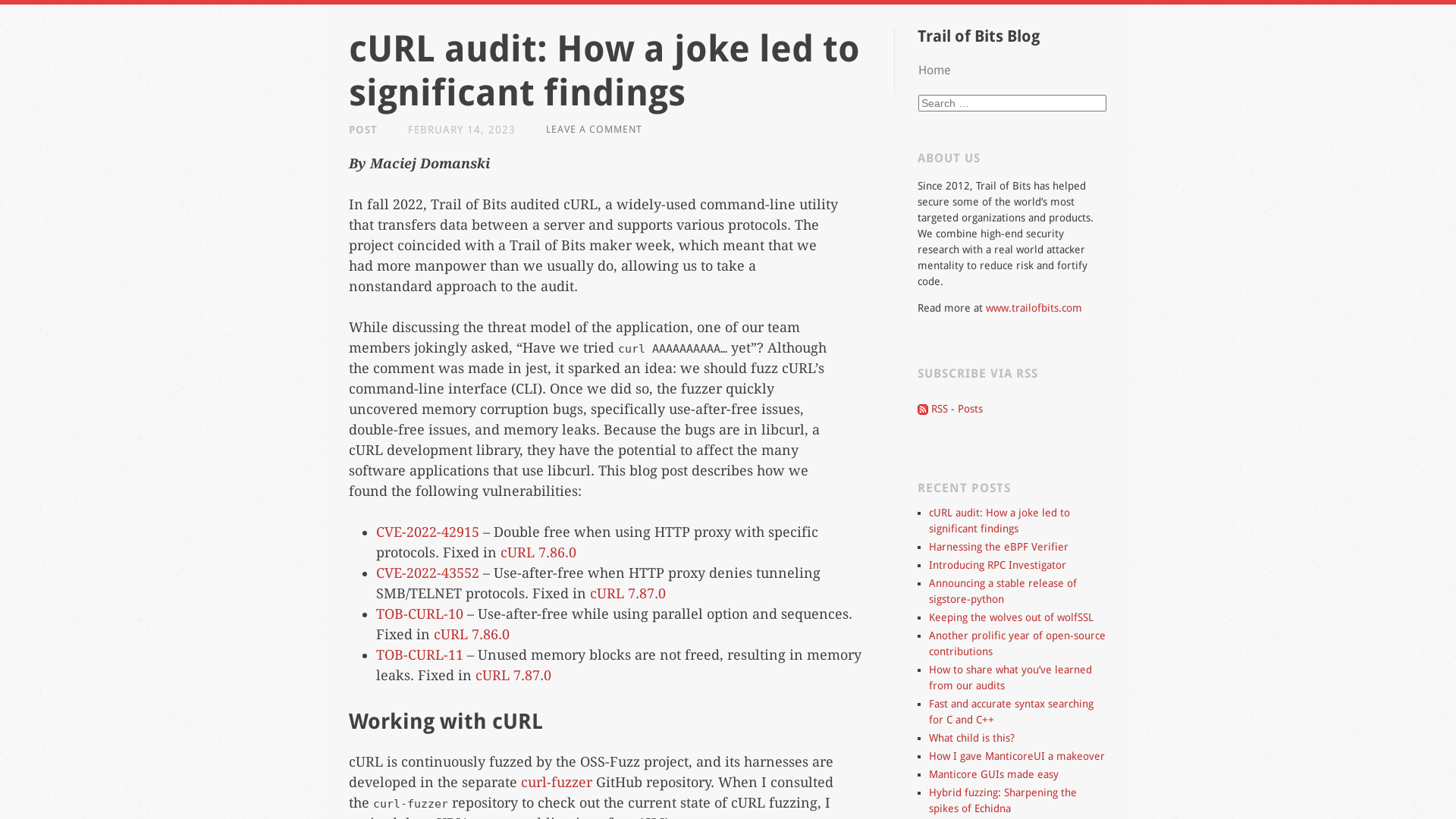 cURL audit: How a joke led to significant findings | Trail of Bits Blog