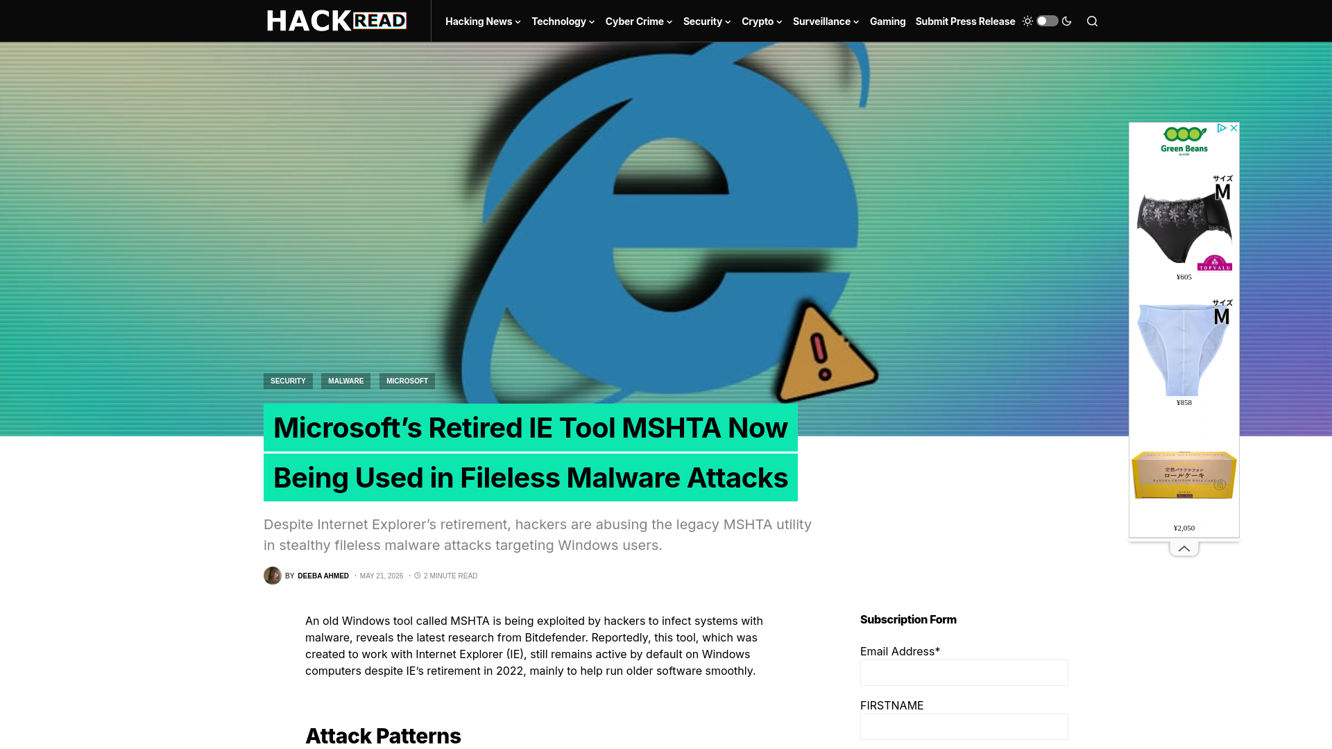 Microsoft’s Retired IE Tool MSHTA Now Being Used in Fileless Malware Attacks