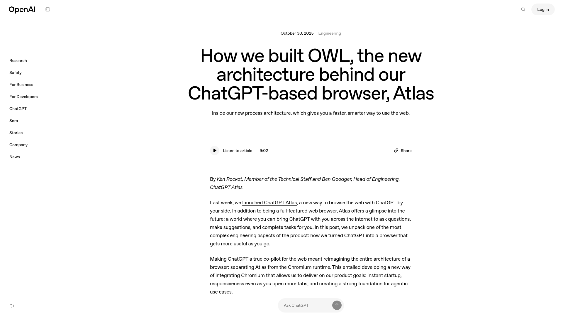 How we built OWL, the new architecture behind our ChatGPT-based browser, Atlas | OpenAI