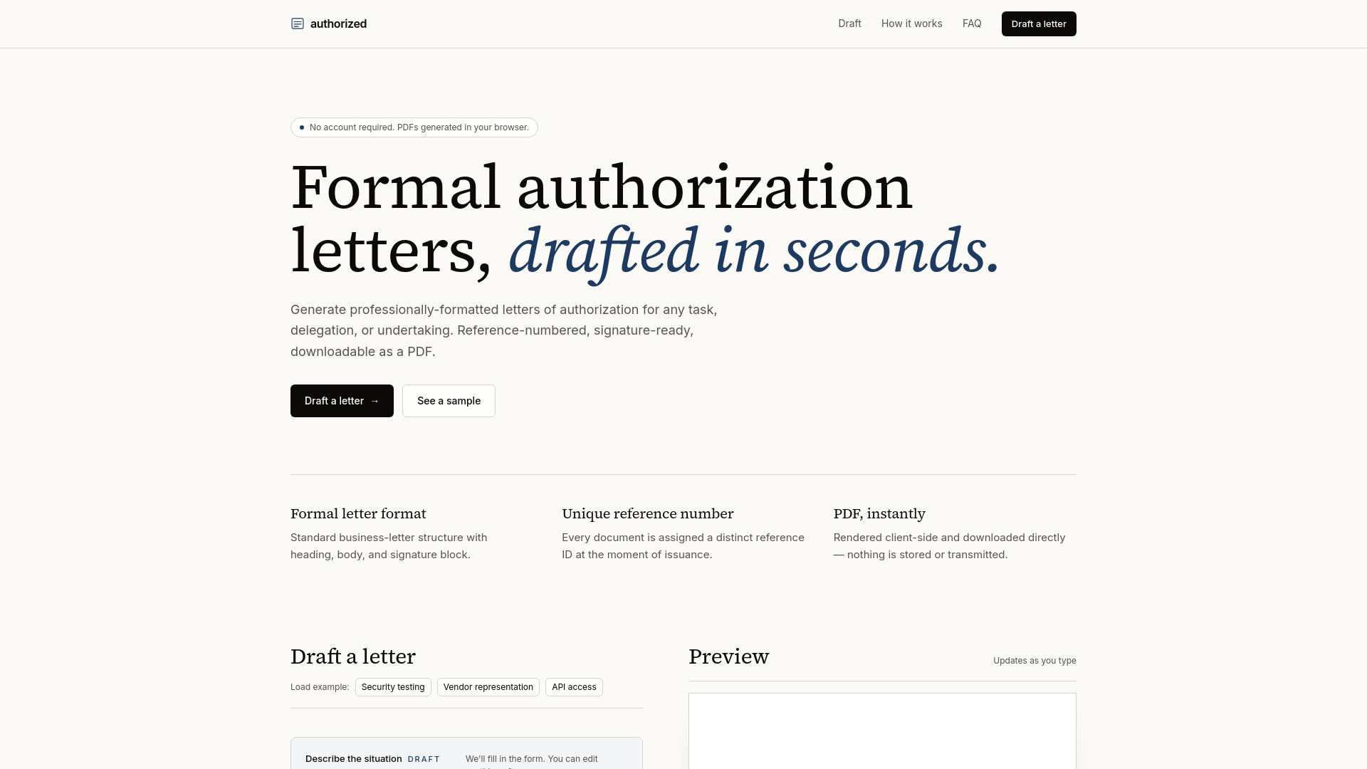 Authorized — Letters of authorization, drafted in seconds