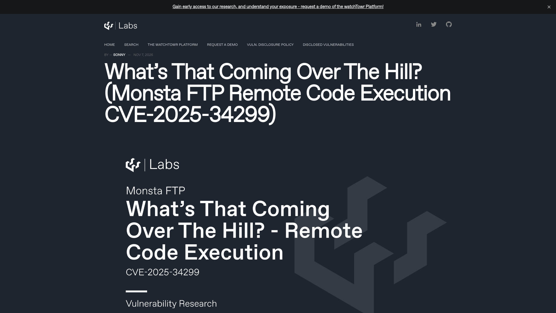 What’s That Coming Over The Hill? (Monsta FTP Remote Code Execution CVE-2025-34299)