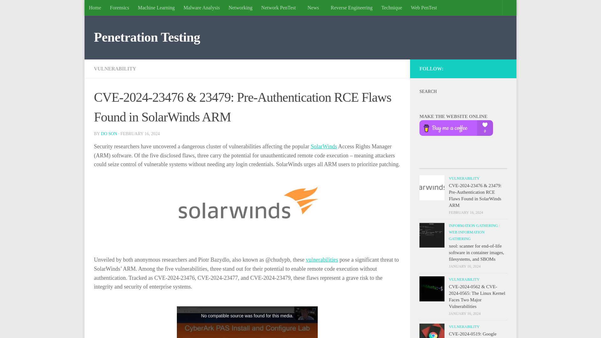 CVE-2024-23476 & 23479: Pre-Authentication RCE Flaws Found in SolarWinds ARM