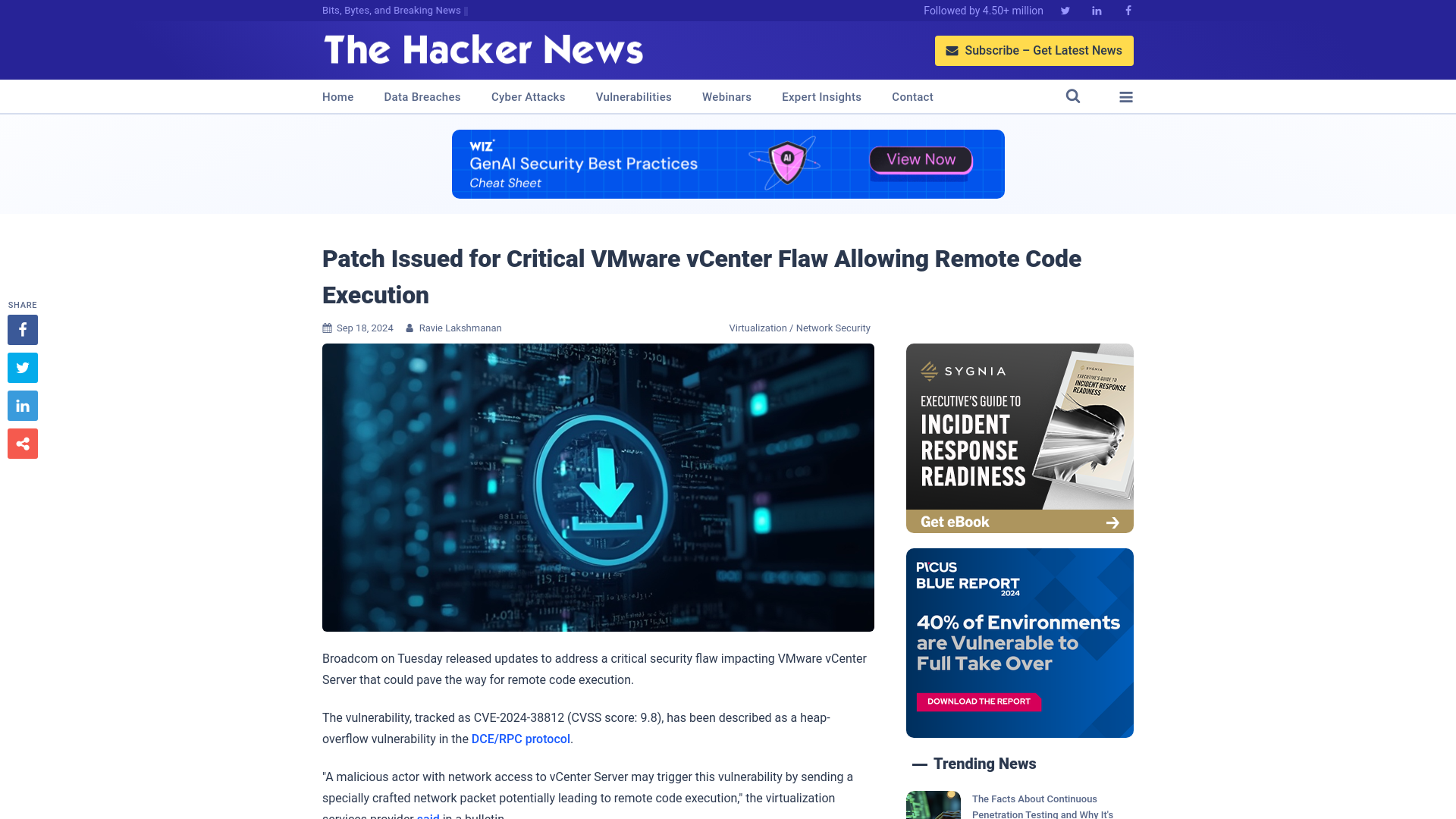 Patch Issued for Critical VMware vCenter Flaw Allowing Remote Code Execution