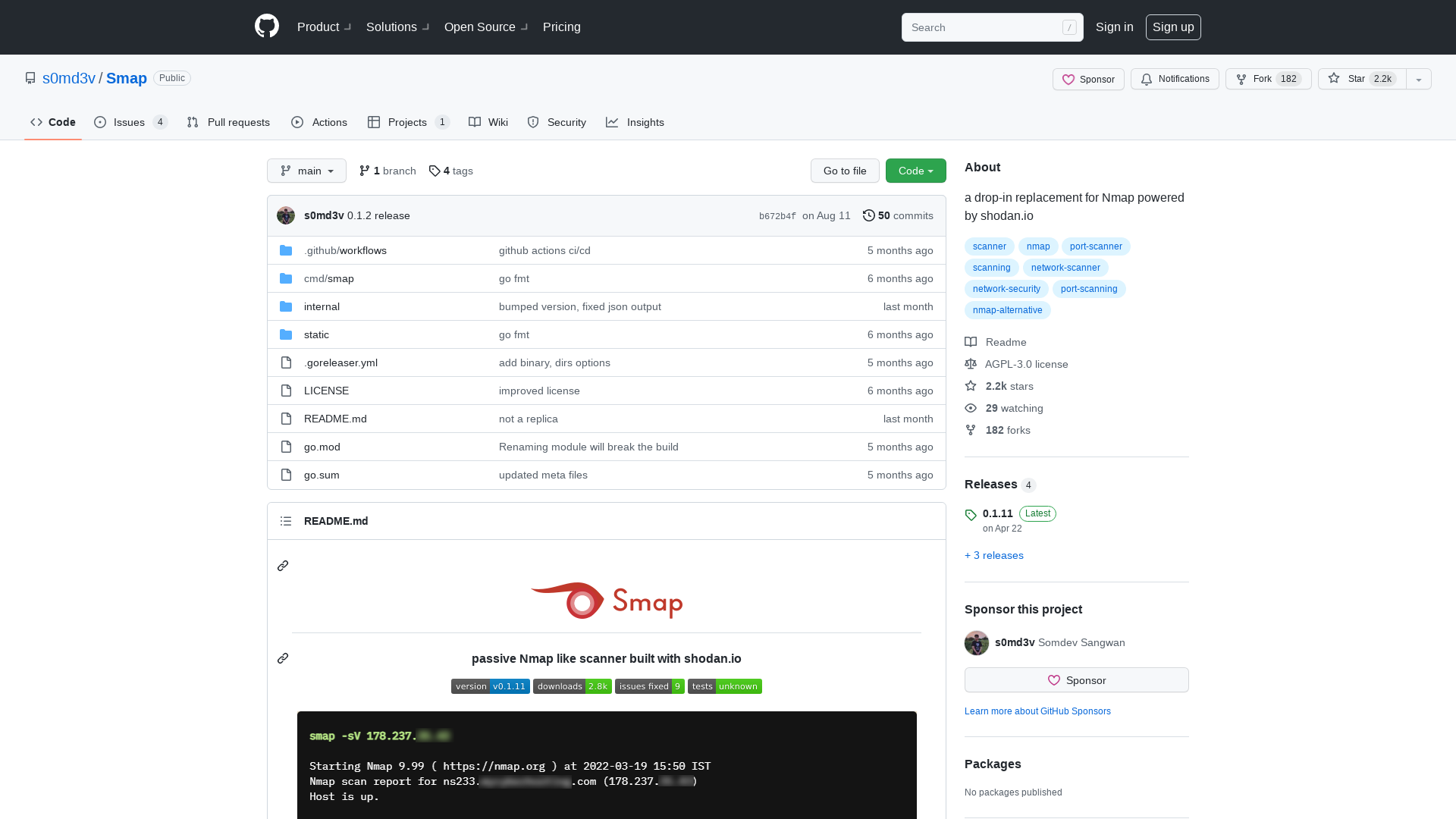 GitHub - s0md3v/Smap: a drop-in replacement for Nmap powered by shodan.io