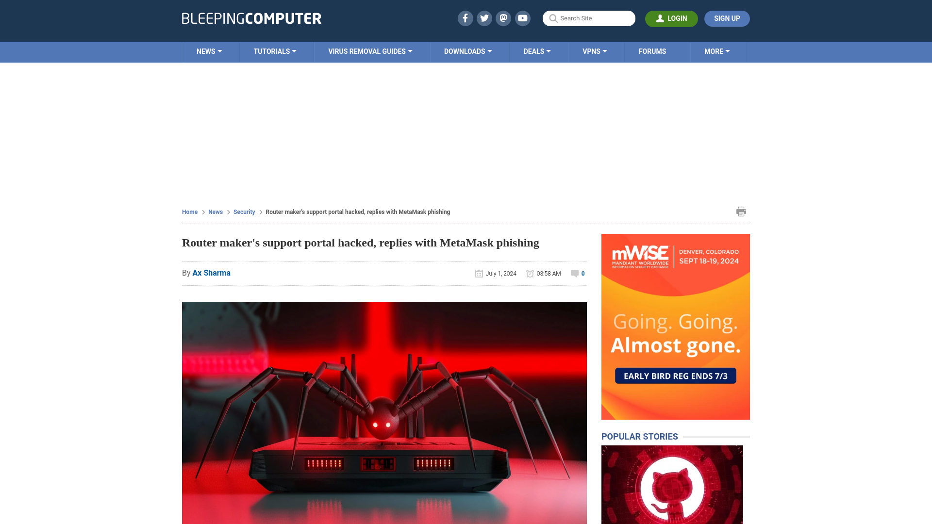 Router maker's support portal hacked, replies with MetaMask phishing