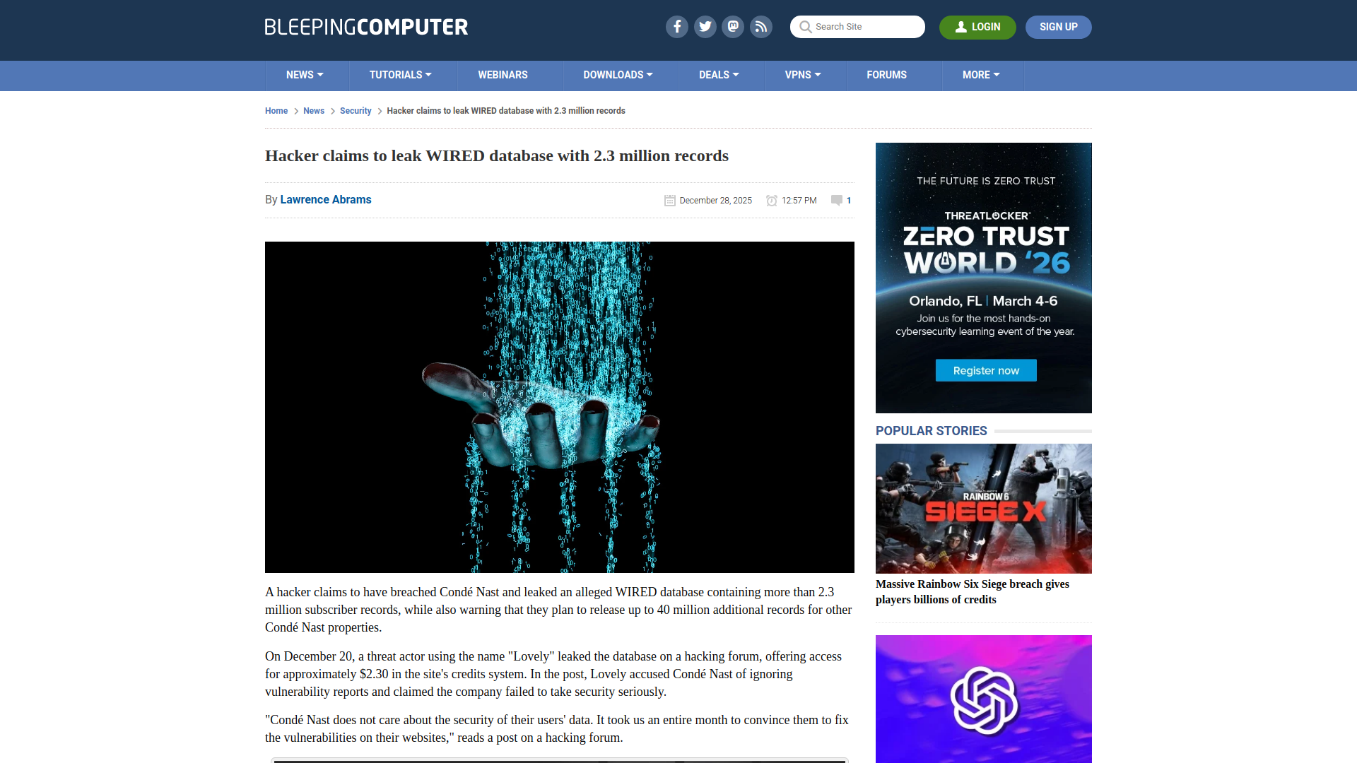 Hacker claims to leak WIRED database with 2.3 million records