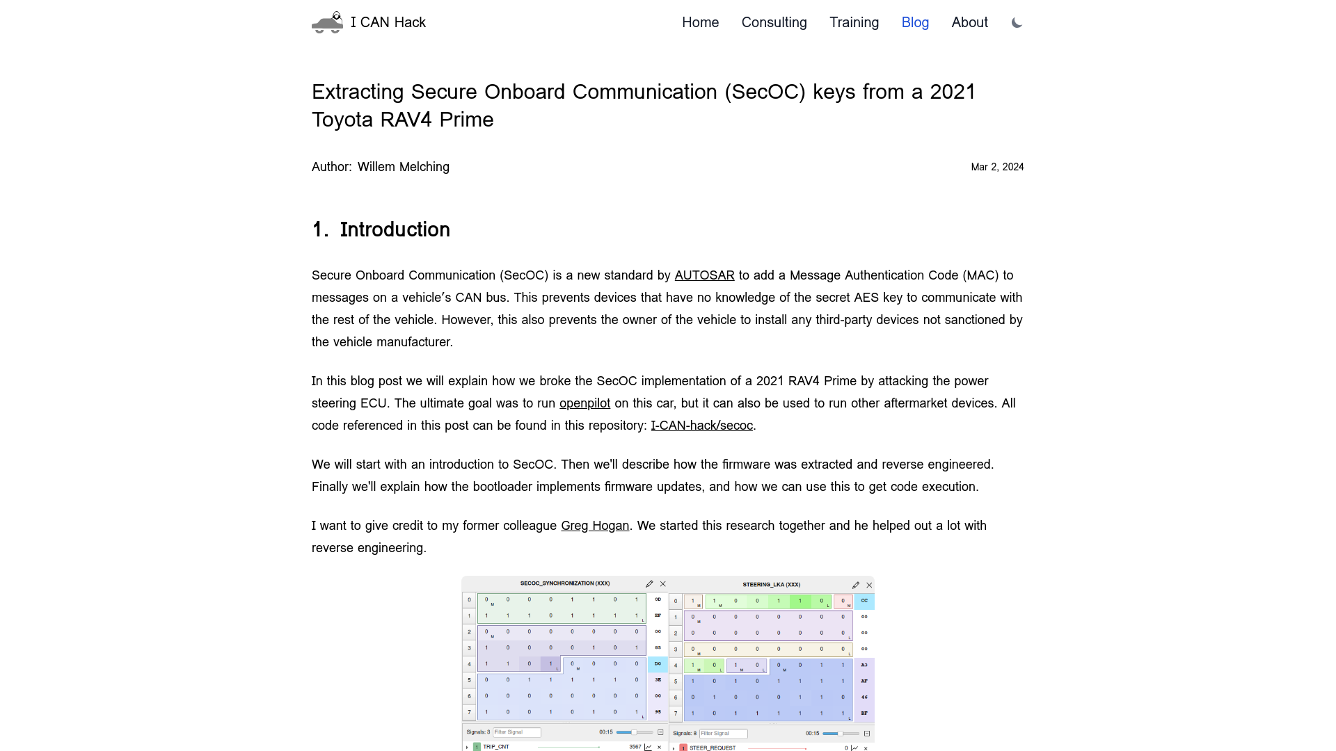 Extracting Secure Onboard Communication (SecOC) keys from a 2021 Toyota RAV4 Prime Power | I CAN Hack