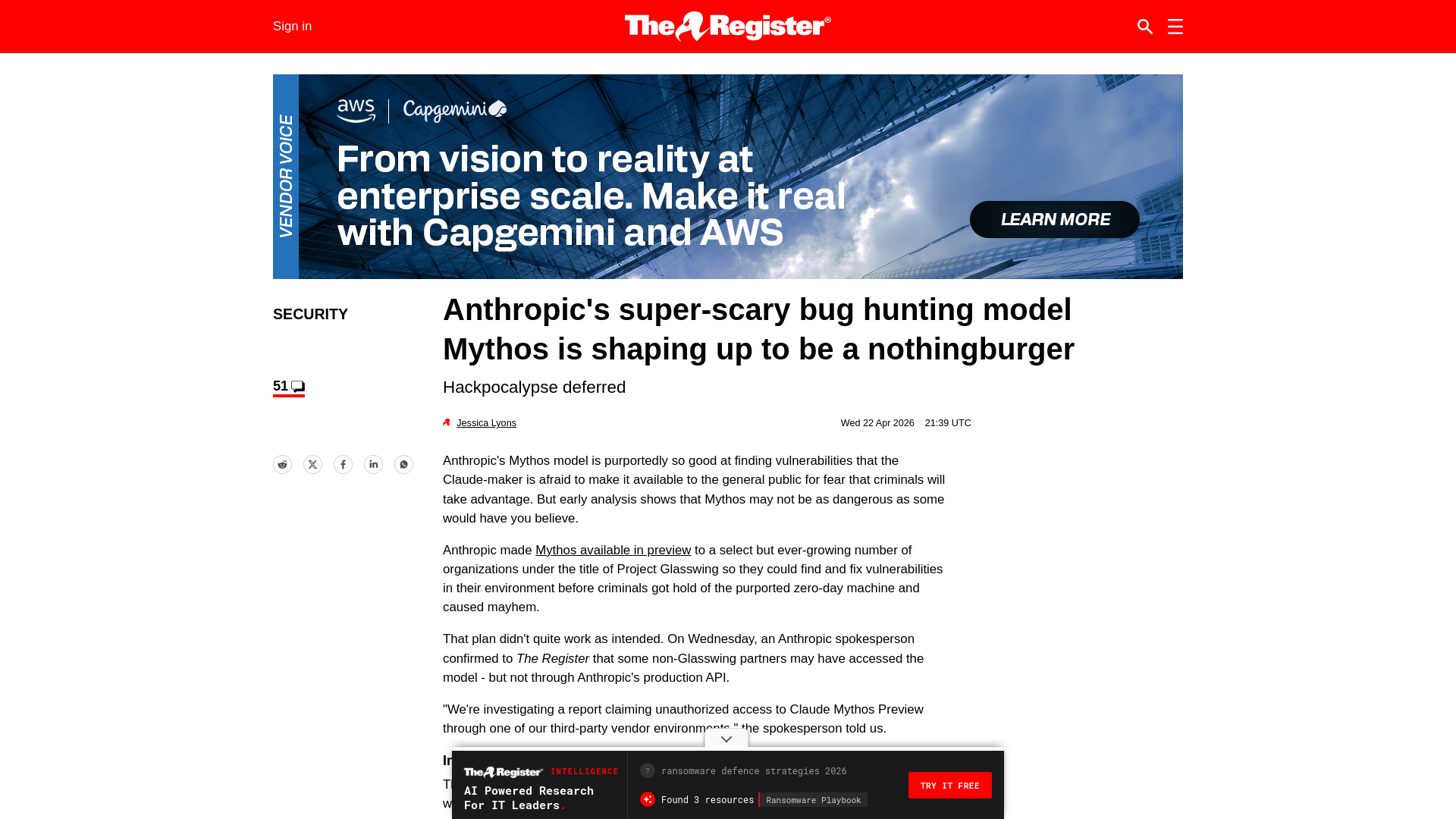 Anthropic Mythos shaping up as nothingburger • The Register