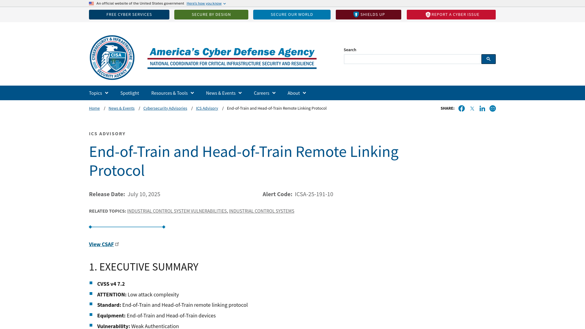 End-of-Train and Head-of-Train Remote Linking Protocol | CISA