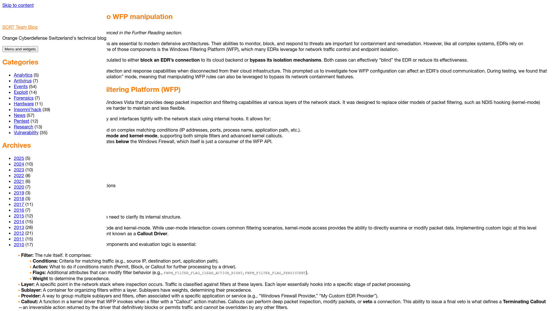 Blinding EDRs: A deep dive into WFP manipulation – SCRT Team Blog