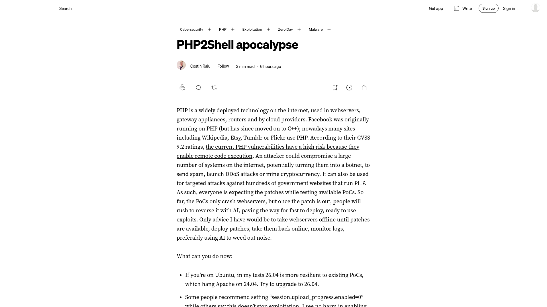PHP2Shell apocalypse. PHP is a widely deployed technology on… | by Costin Raiu | Oct, 2026 | Medium
