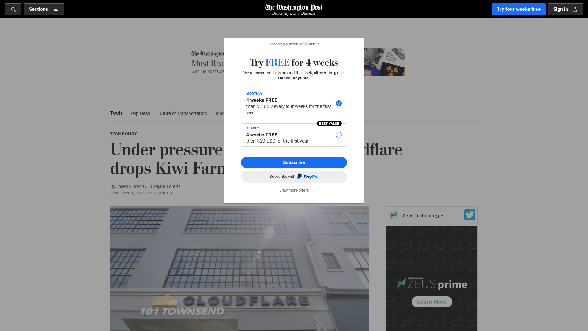 Cloudflare drops KiwiFarms - The Washington Post