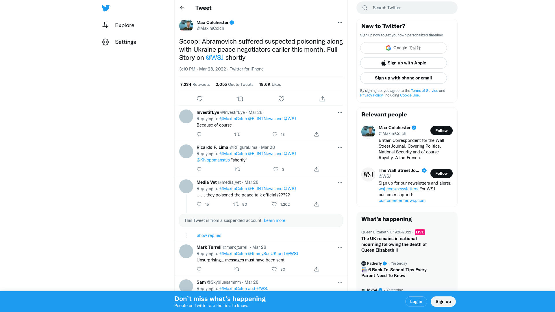 Max Colchester on Twitter: "Scoop: Abramovich suffered suspected poisoning along with Ukraine peace negotiators earlier this month. Full Story on @WSJ shortly" / Twitter