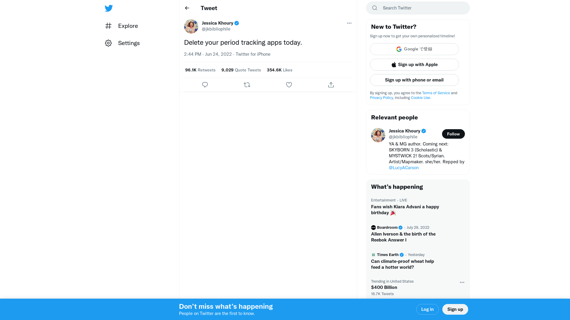 Jessica Khoury on Twitter: "Delete your period tracking apps today." / Twitter