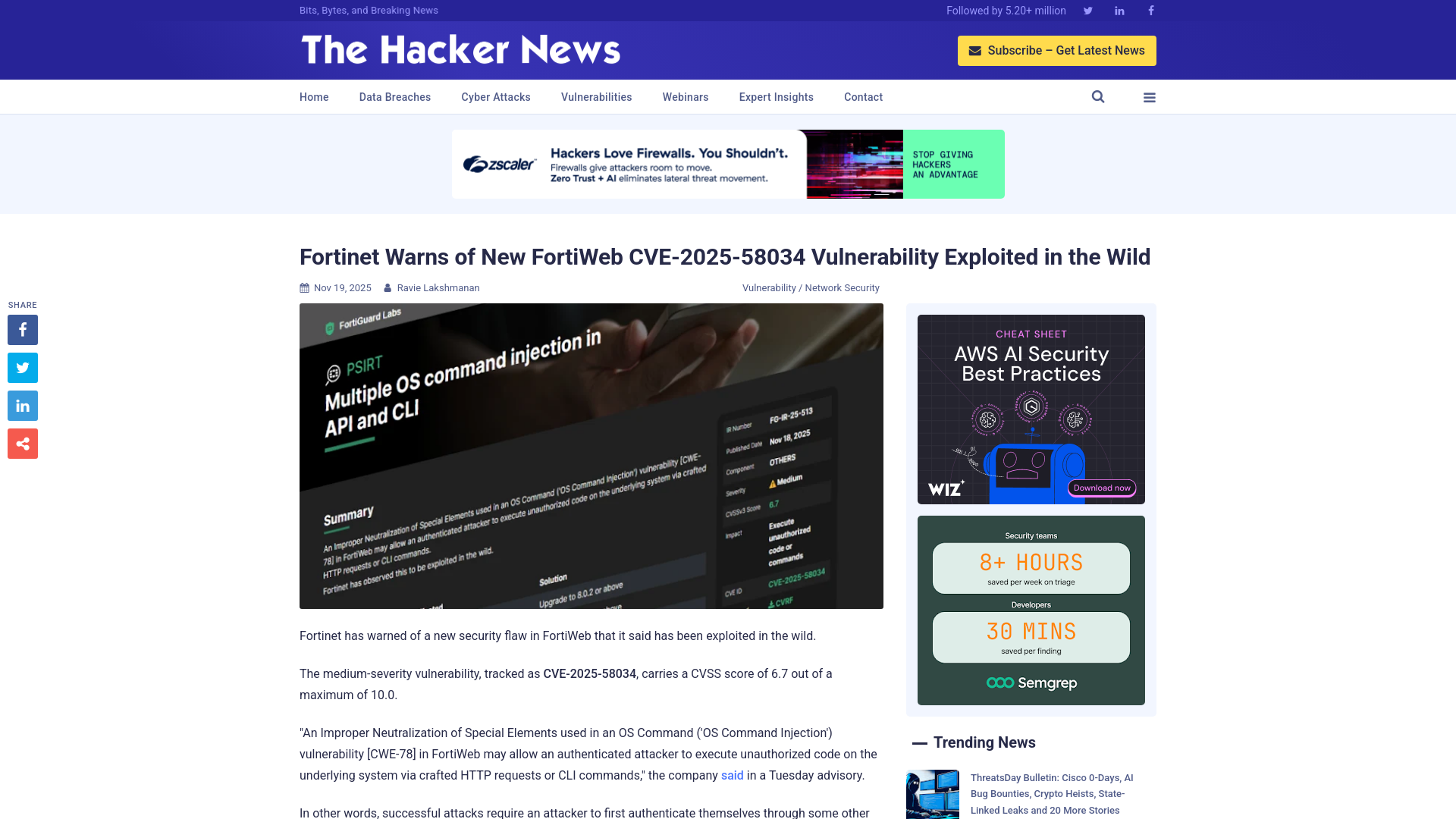 Fortinet Warns of New FortiWeb CVE-2025-58034 Vulnerability Exploited in the Wild