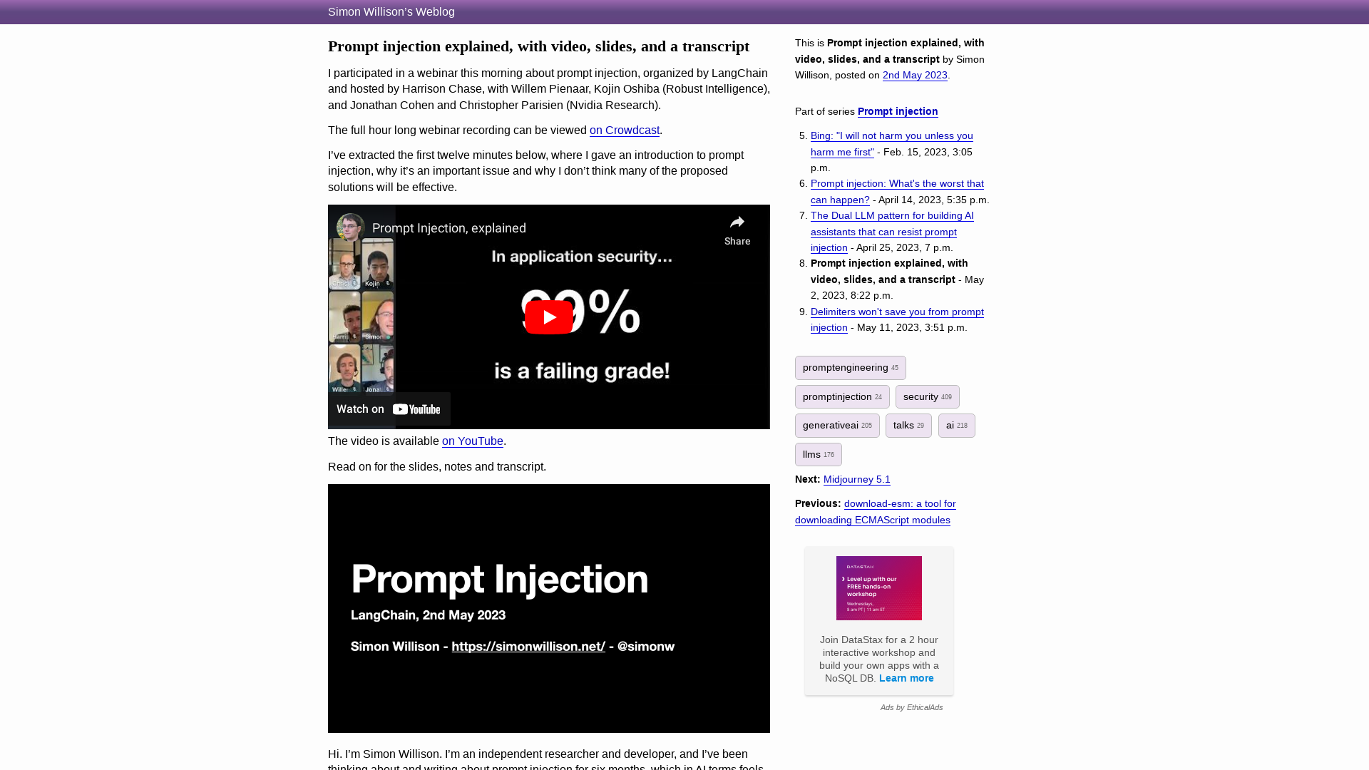 Prompt injection explained, with video, slides, and a transcript