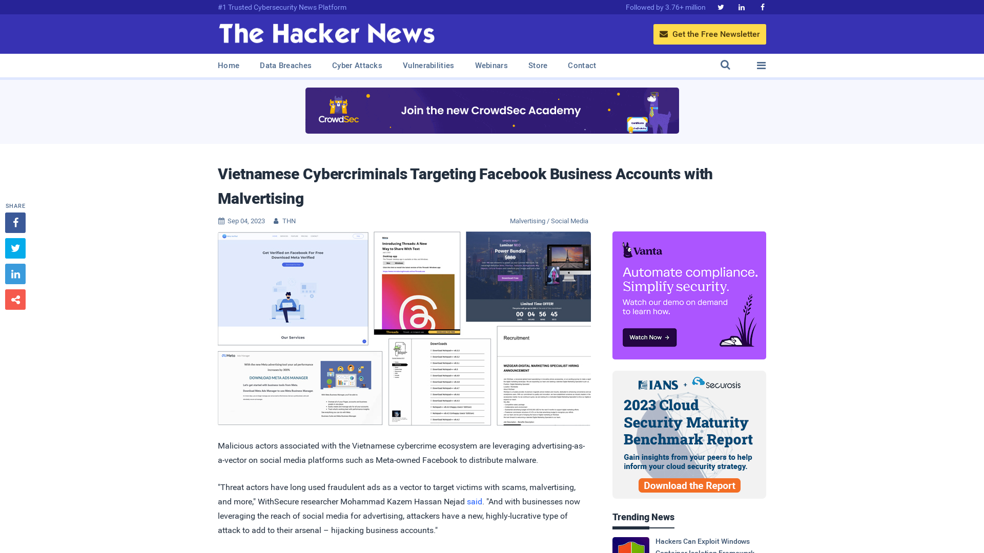 Vietnamese Cybercriminals Targeting Facebook Business Accounts with Malvertising