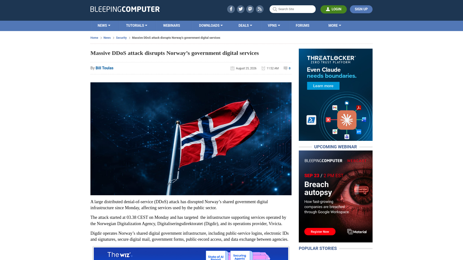 Massive DDoS attack disrupts Norway’s government digital services