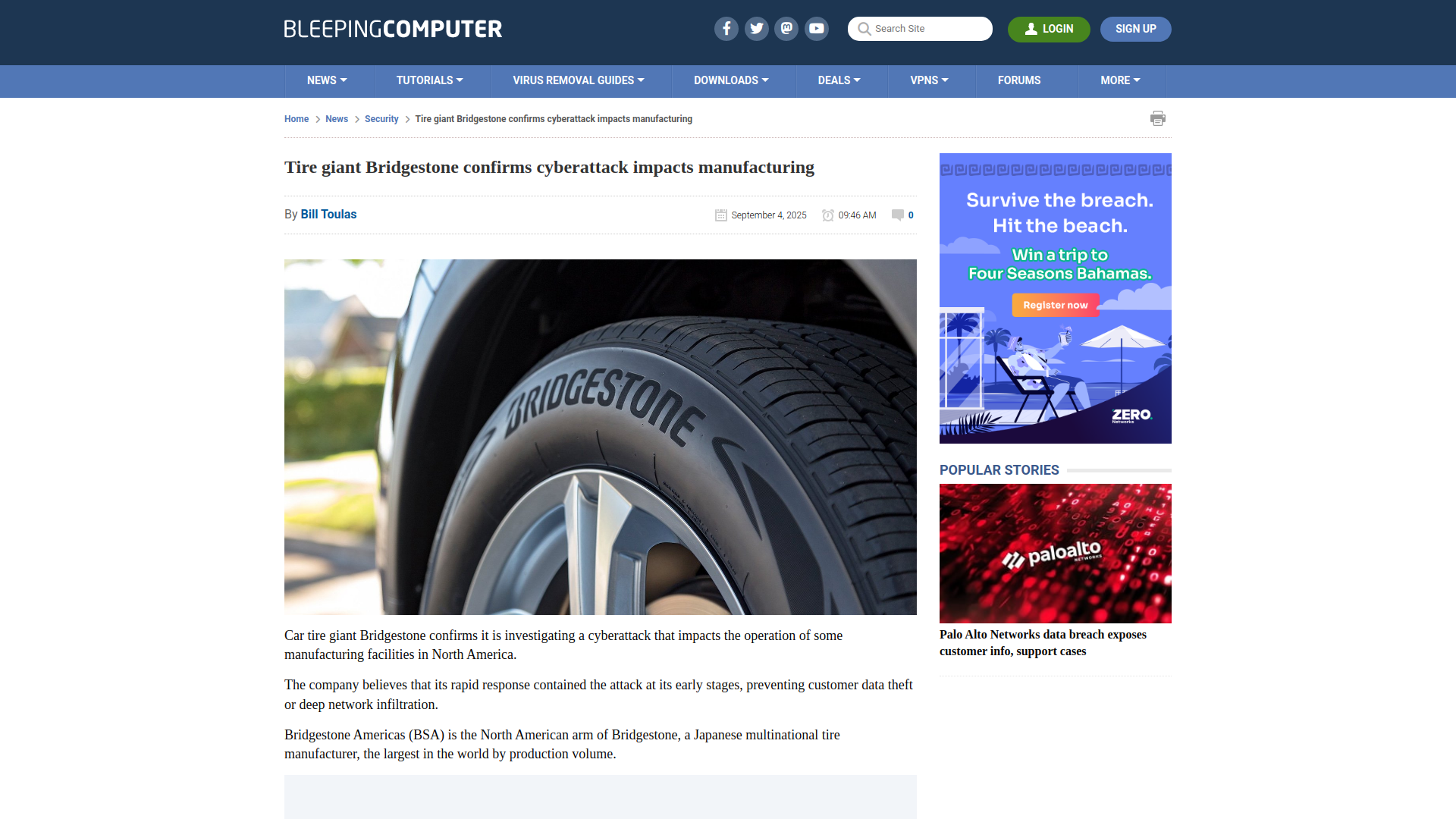 Tire giant Bridgestone confirms cyberattack impacts manufacturing