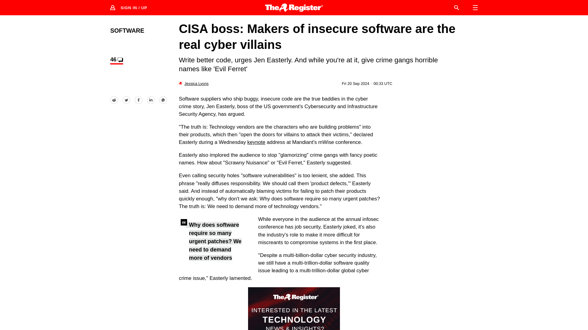 Insecure software makers are the real cyber villains – CISA • The Register