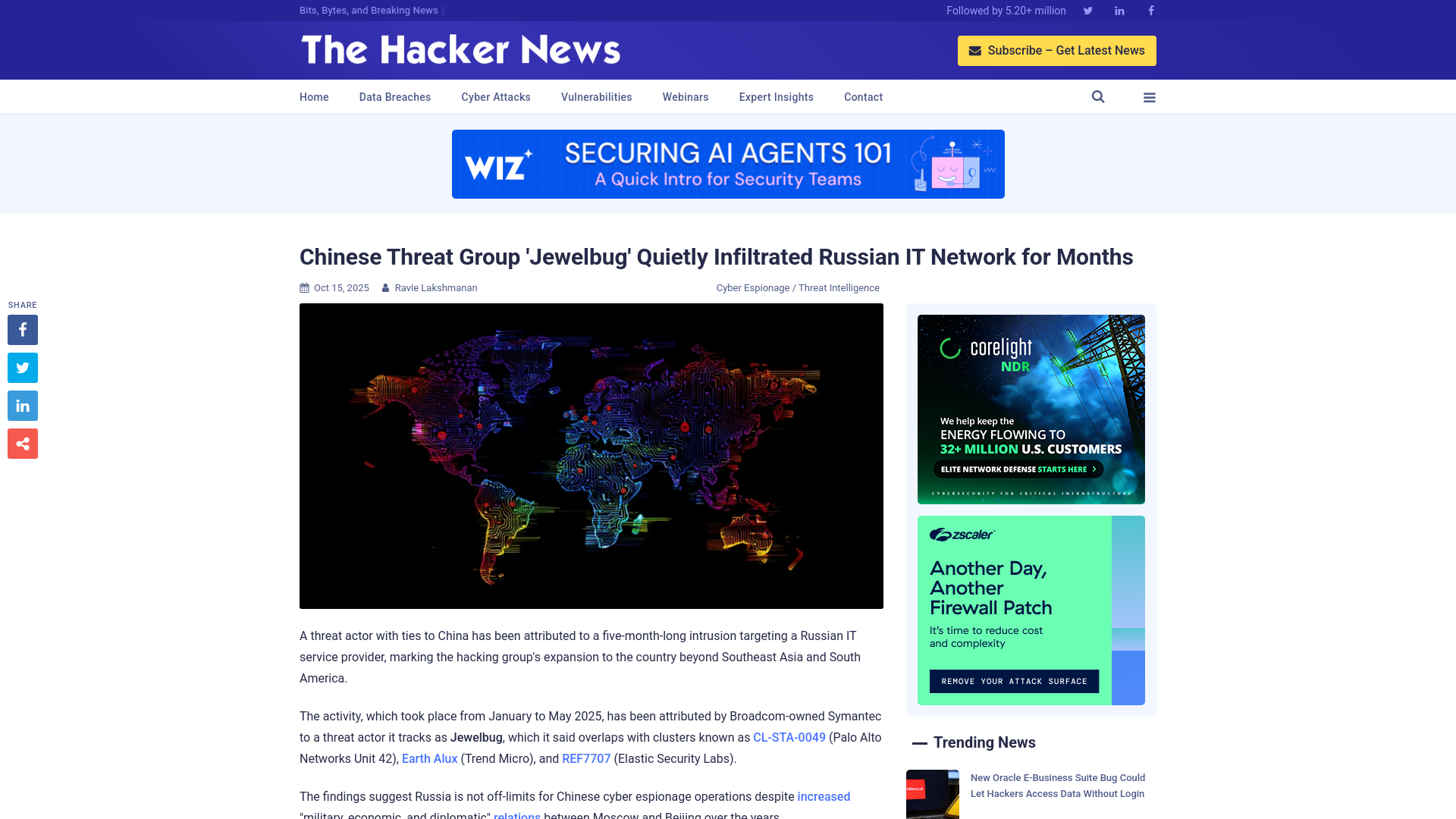 Chinese Threat Group 'Jewelbug' Quietly Infiltrated Russian IT Network for Months