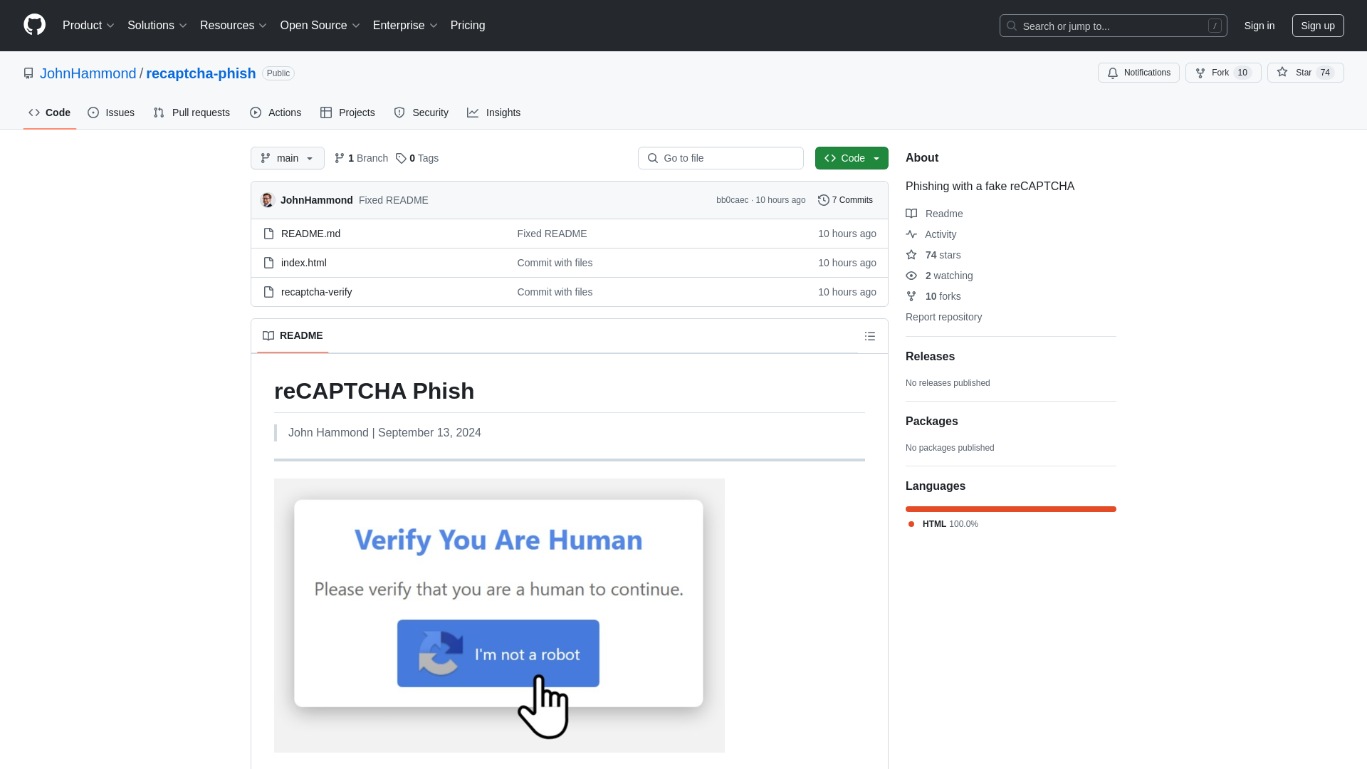 GitHub - JohnHammond/recaptcha-phish: Phishing with a fake reCAPTCHA