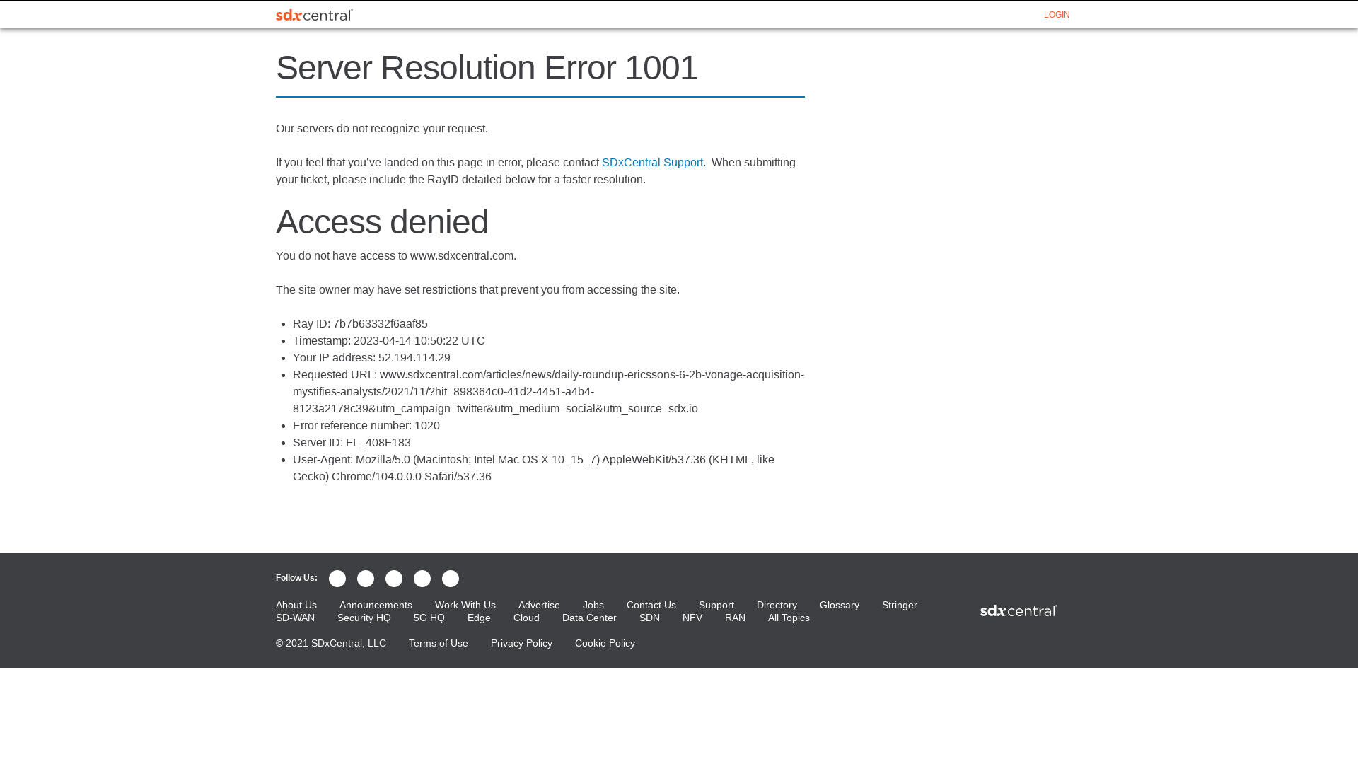 Server Resolution Error 1001 - SDxCentral