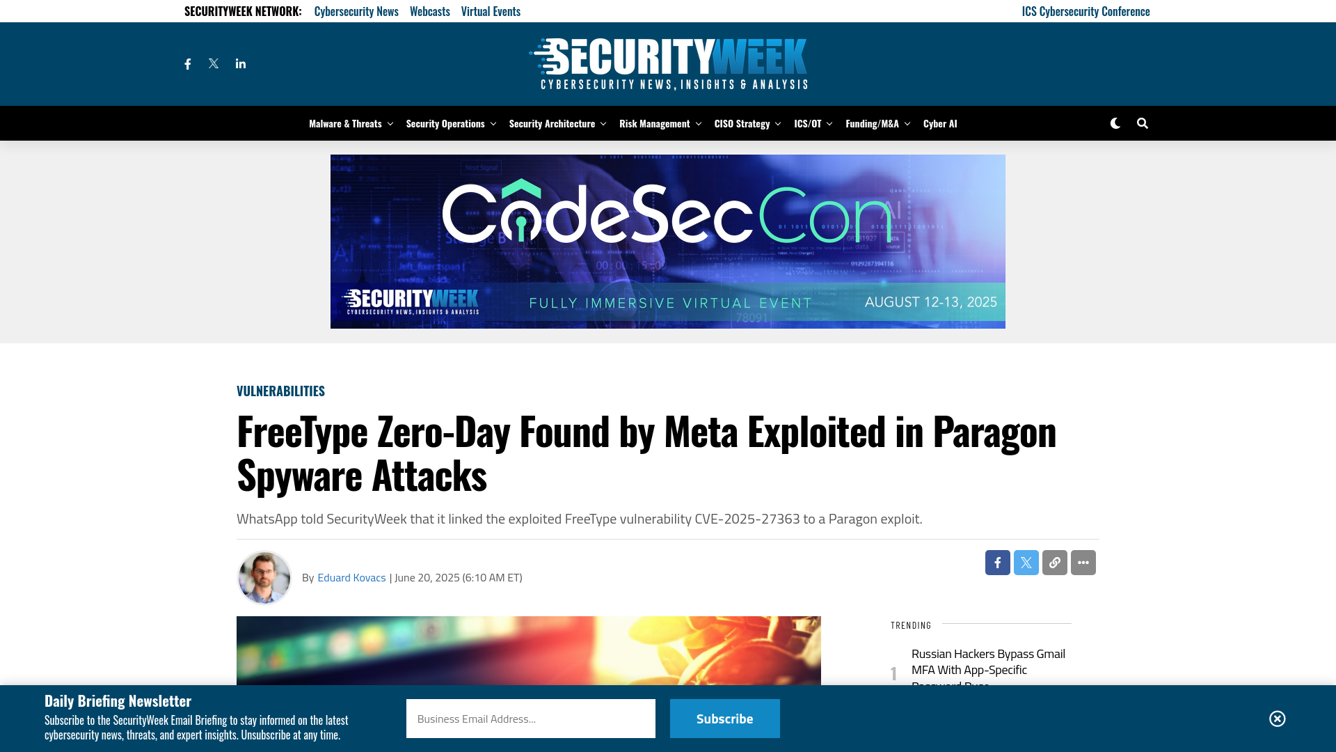 FreeType Zero-Day Found by Meta Exploited in Paragon Spyware Attacks - SecurityWeek