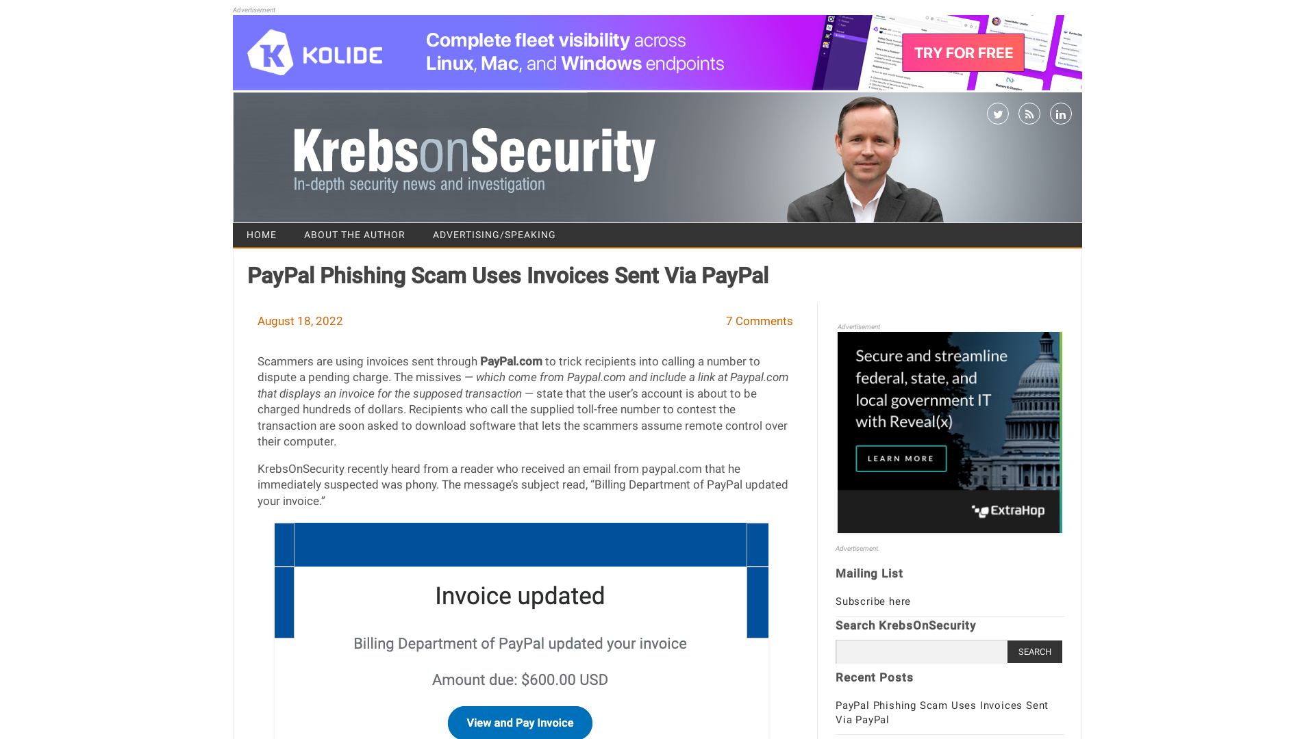 PayPal Phishing Scam Uses Invoices Sent Via PayPal – Krebs on Security