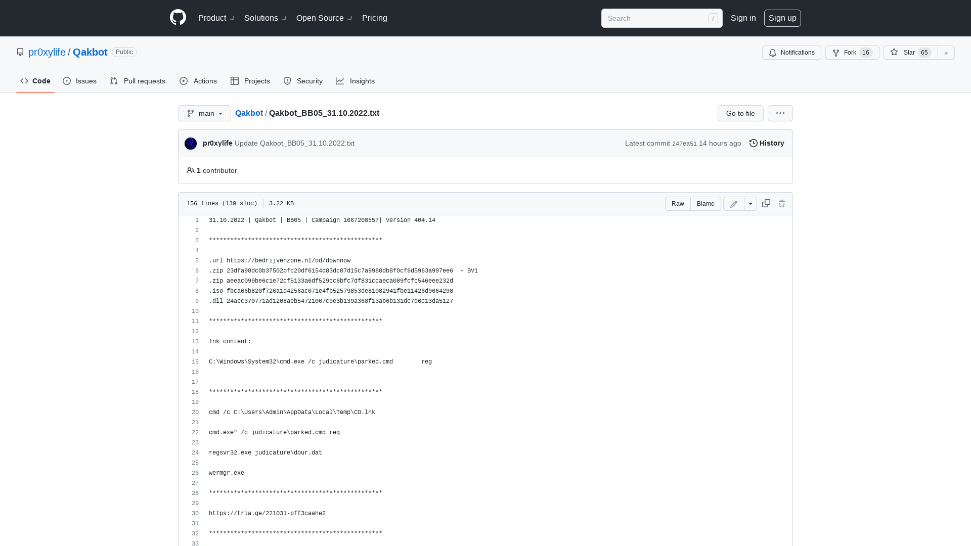 Qakbot/Qakbot_BB05_31.10.2022.txt at main · pr0xylife/Qakbot · GitHub